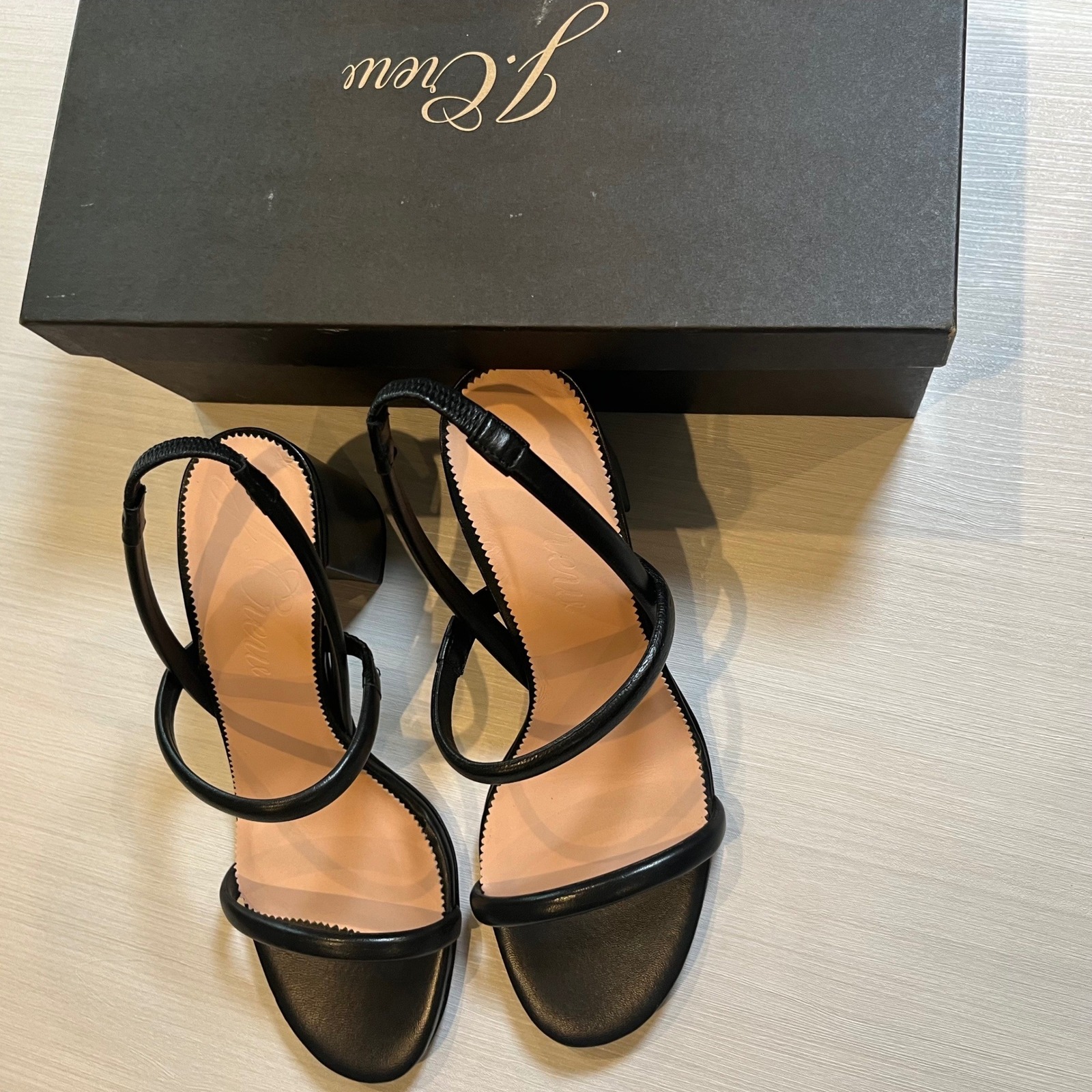 J.Crew Womens Piper Block Heel Sandals Black Leather Minimalist 9.5 Be786 New